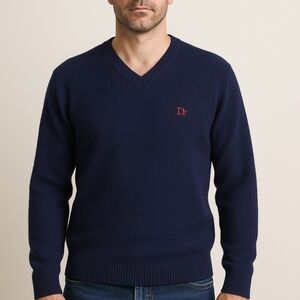 Christian Dior Men’s Navy Blue V-Neck Sweater • Red‎ Logo • Authentic • Size M